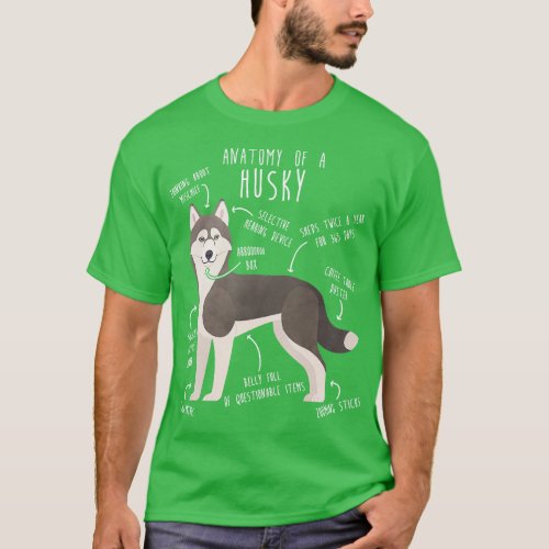 Grey Siberian Husky Dog Anatomy 1 T_Shirt