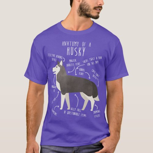 Grey Siberian Husky Dog Anatomy 2 T_Shirt