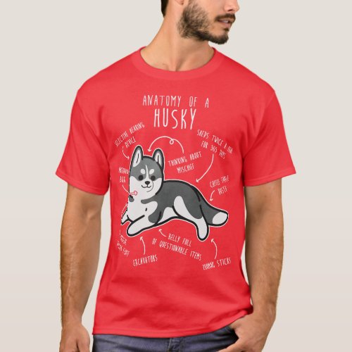 Grey Siberian Husky Dog Anatomy T_Shirt