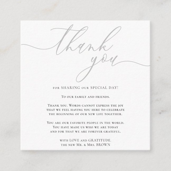 Grey Signature Simple Custom Photo Thank You Enclosure Card