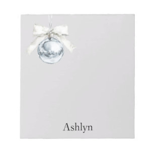 Grey Silver Bow Ornament Christmas Notepad