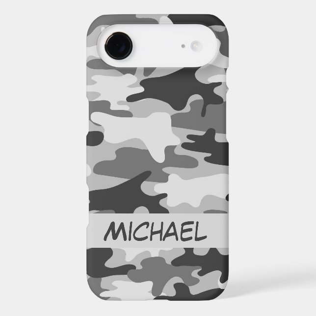 Grey Silver Camo Camouflage Personalized Name Case-Mate iPhone Case (Back)
