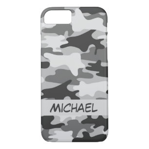 Grey Silver Camo Camouflage Personalized Name iPhone 8/7 Case