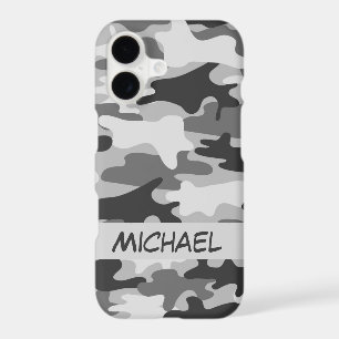 Grey Silver Camo Camouflage Personalized Name iPhone 17 Case