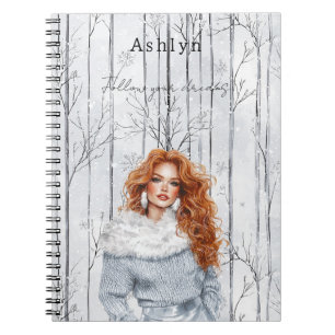 Grey Silver Christmas Girl Red Hair Notebook