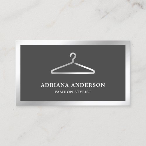 Grey Silver Clothes Hanger Fashion Stylist Business Card