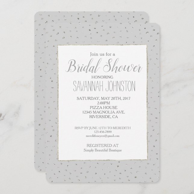 Grey Silver Confetti bridal shower Invitation (Front/Back)
