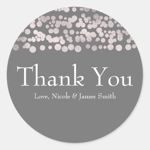 Grey Silver Dots Elegant Glam Wedding Favor Classic Round Sticker