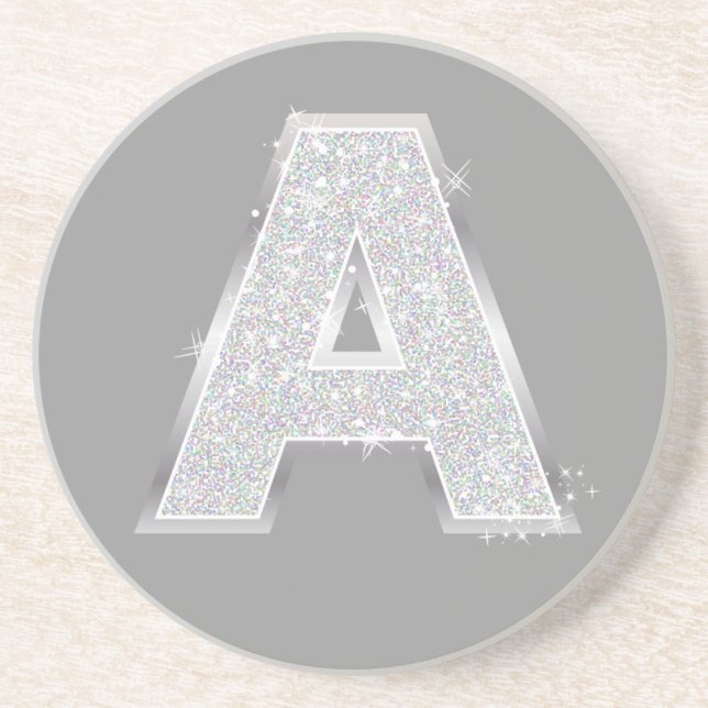 Grey Silver Glitter Letter A Drink Coaster (Front)
