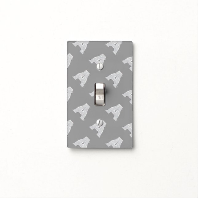 Grey Silver Glitter Letter A Light Switch Cover (In Situ)
