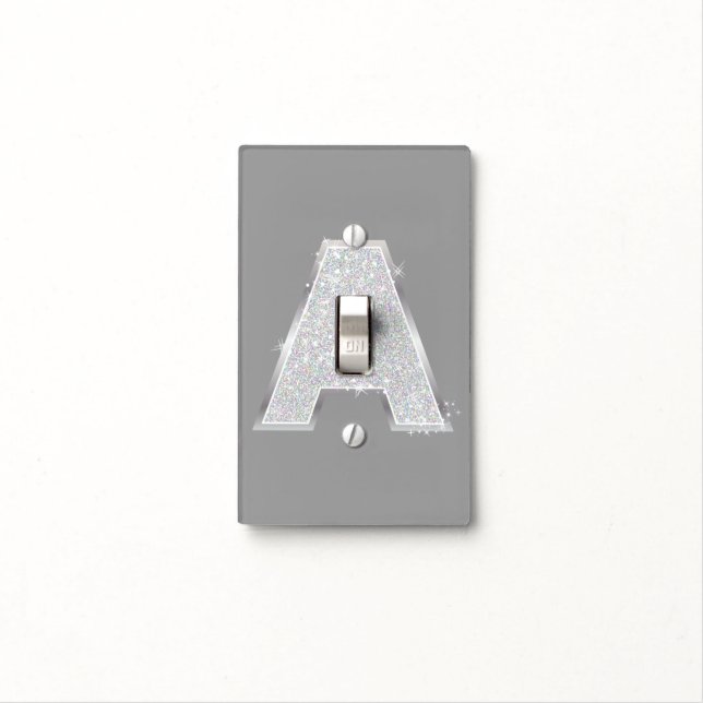 Grey Silver Glitter Letter A Light Switch Cover (In Situ)