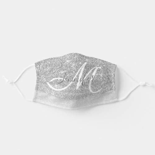 Grey Silver Glitter Sparkle Glam Monogram Name Adult Cloth Face Mask