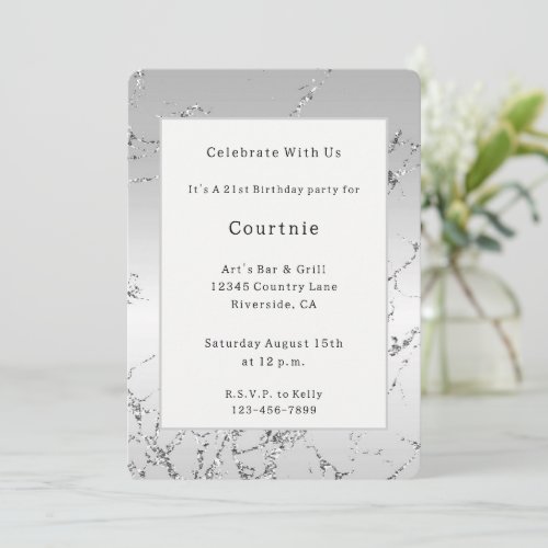Grey Silver Glitzy Faux Glitter Birthday   Invitation