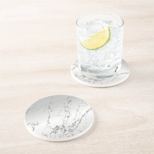 Grey Silver Glitzy Faux Glitter Coaster