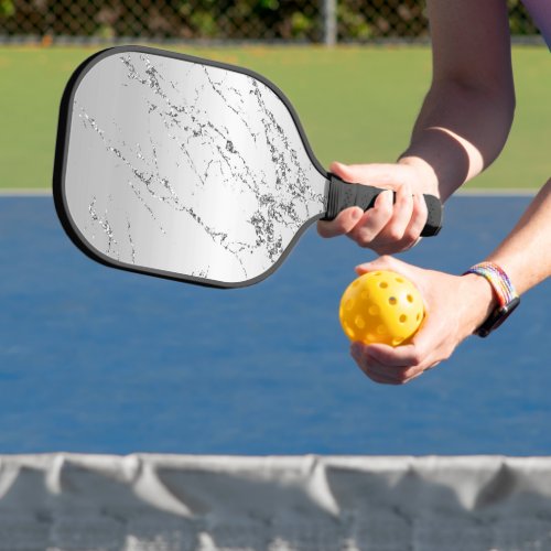 Grey Silver Glitzy Faux Glitter Pickleball Paddle