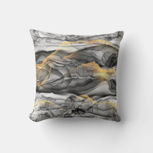 Grey Silver Gold Alcohol Ink Abstract modern Throw Pillow