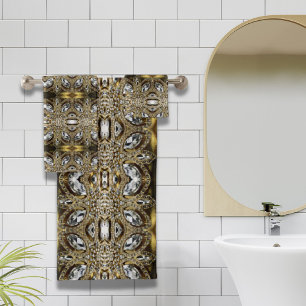 grey silver gold and black art deco pattern bath towel set