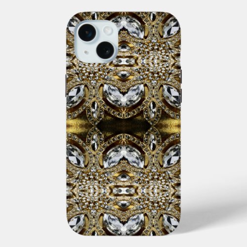 grey silver gold and black art deco pattern iPhone 15 plus case