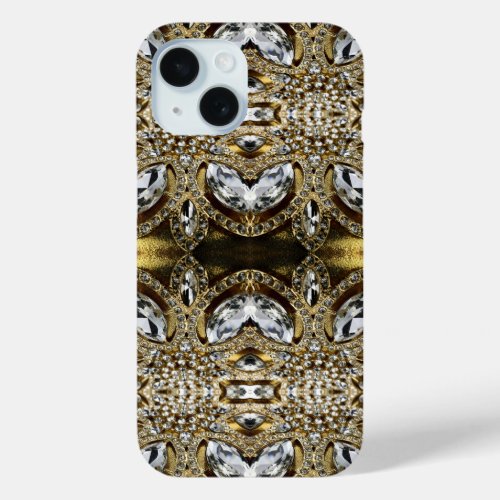 grey silver gold and black art deco pattern iPhone 15 case