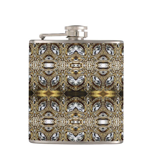 grey silver gold and black art deco pattern flask (Front)