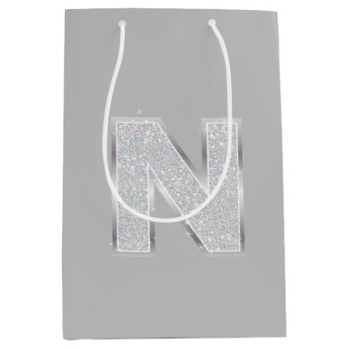 Grey Silver Letter N Medium Gift Bag