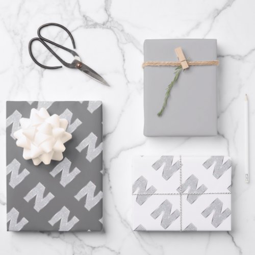 Grey Silver Letter N Wrapping Paper Sheets