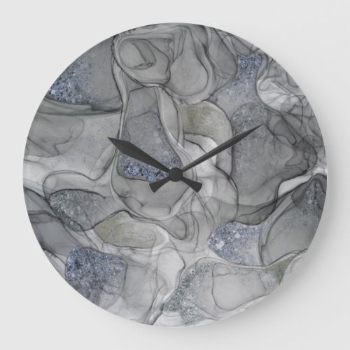 Grey silver marbling sensations large clock