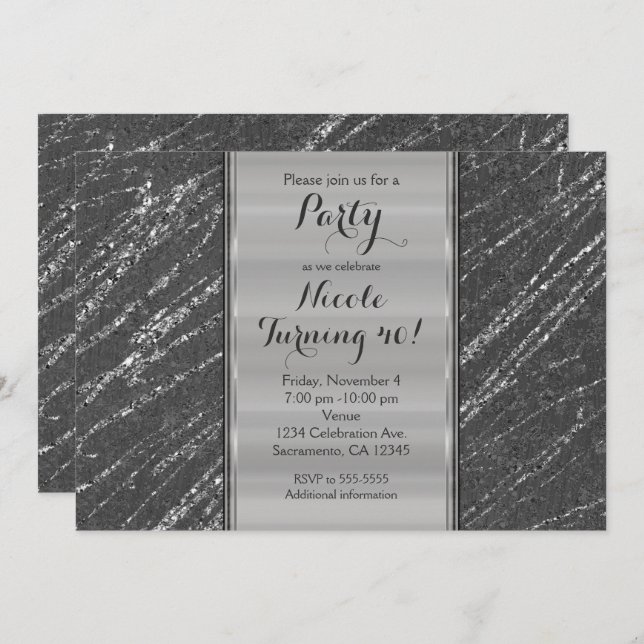 Grey & Silver Modern Glam Marble Stripe Invitation (Front/Back)