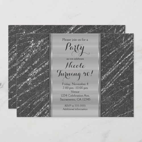 Grey  Silver Modern Glam Marble Stripe Invitation