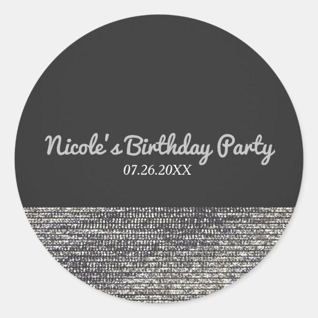 Grey & Silver Modern Glam Sequins Chic Elegant Classic Round Sticker (Front)