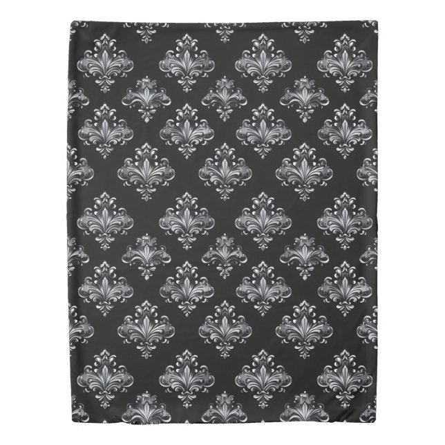 Grey Silver Pattern Duvet Cover (Front)