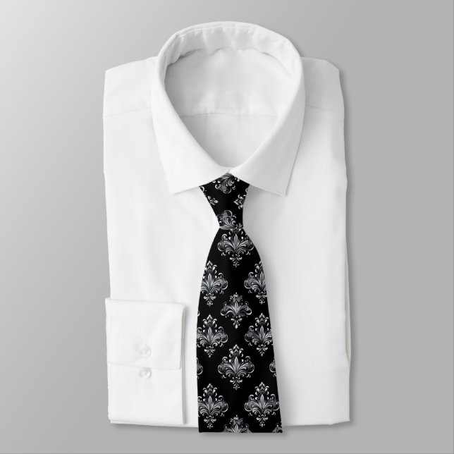 Grey Silver Pattern Neck Tie (Tied)
