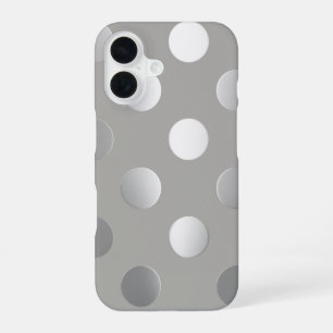 Grey, Silver Polka Dots iPhone 16 Case