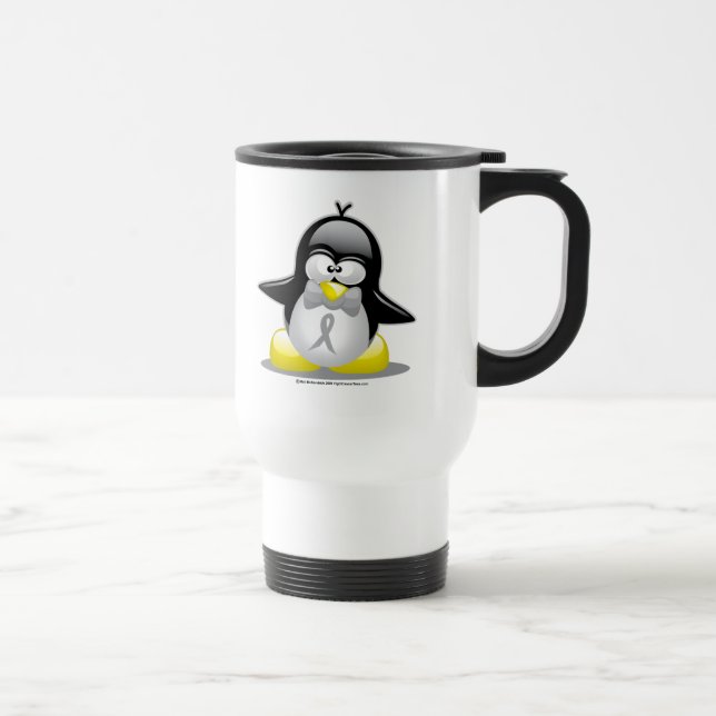 Grey/Silver Ribbon Penguin Travel Mug (Right)