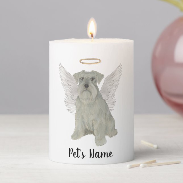 Grey Silver Schnauzer Pillar Candle (In Situ)