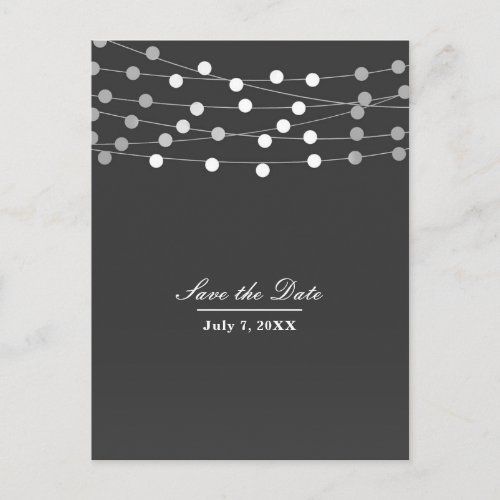 Grey Silver String Lights Modern Save the Date Announcement Postcard