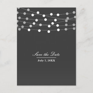 Grey Silver String Lights Modern Save the Date Announcement Postcard