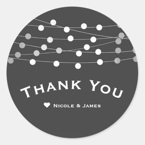 Grey Silver String Lights Modern Wedding Favor Classic Round Sticker