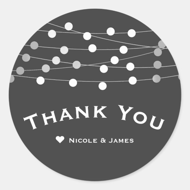 Grey Silver String Lights Modern Wedding Favor Classic Round Sticker (Front)