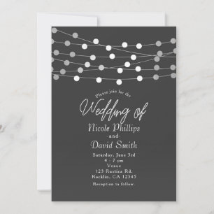 Grey Silver String Lights Modern Wedding Invitation