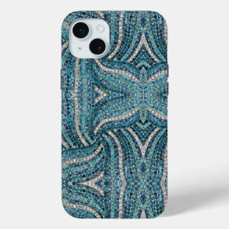 grey silver turquoise teal blue bohemian iPhone 15 plus case