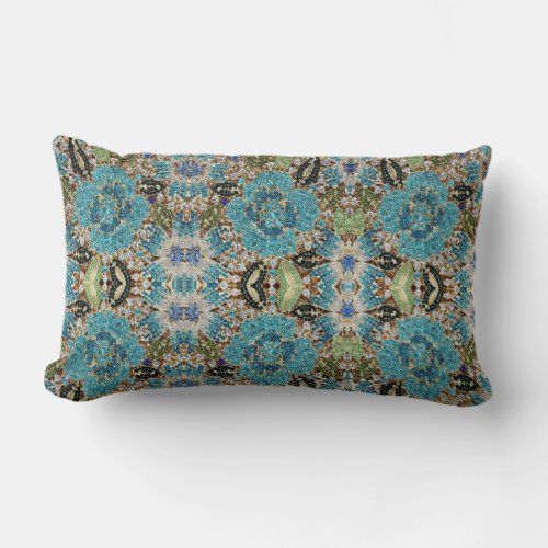 grey silver turquoise teal blue bohemian lumbar pillow