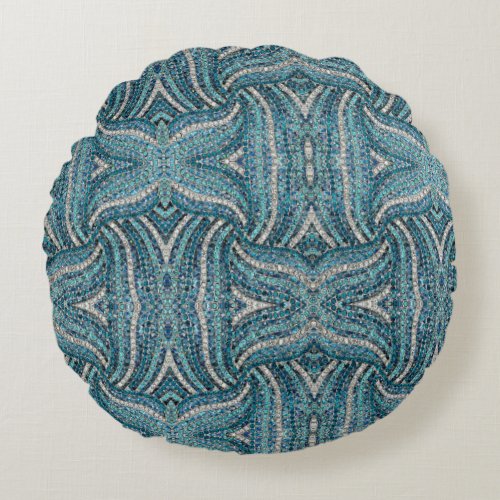 grey silver turquoise teal blue bohemian round pillow
