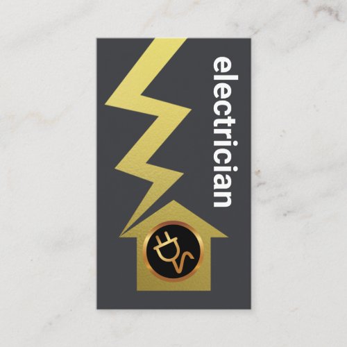 Grey Simple Gold Lightning Home Electrician Business Card
