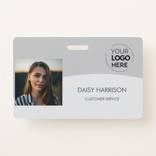 Grey Simple ID card custom logo photo QR code Badge