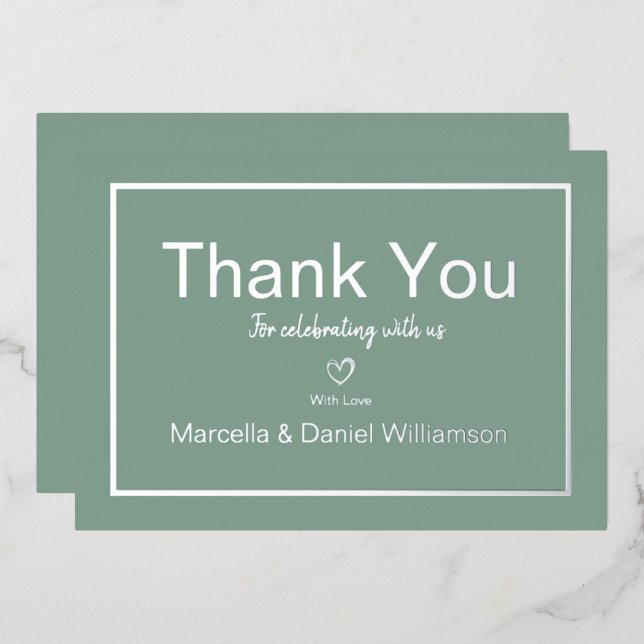 Grey Simple Minimalist Wedding Thank You   Foil Invitation (Front/Back)