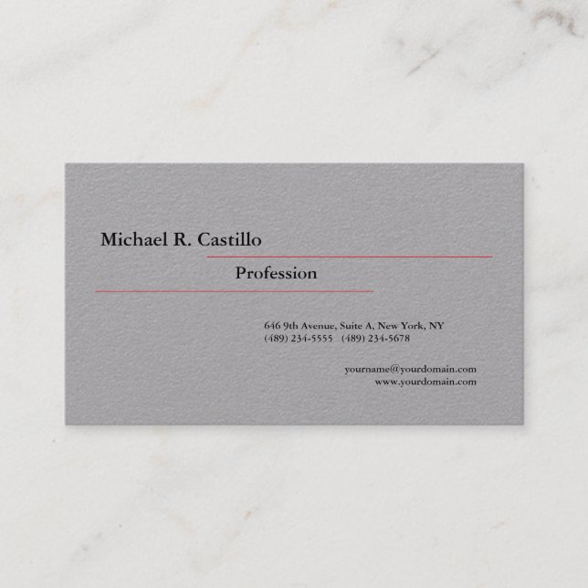 Grey Simple Plain Minimalist Classical Stylish Business Card (Front)