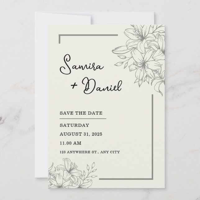 Grey Simple Wedding Invitation Portrait (Front)