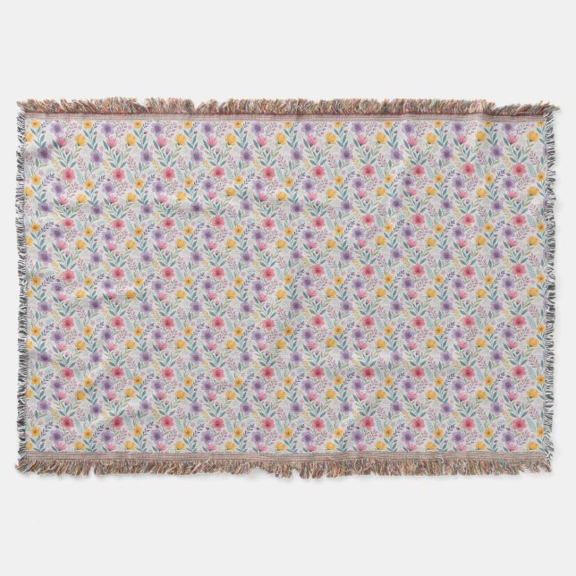 Grey simple wildflower pattern monogram throw blanket (Front)