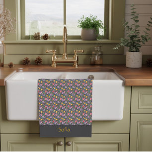 Grey simple wildflower pattern name kitchen towel
